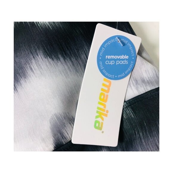 Marika Womens Black White Scoop Neck Removable Pads Sports Bra Sz XL New - Picture 6 of 8